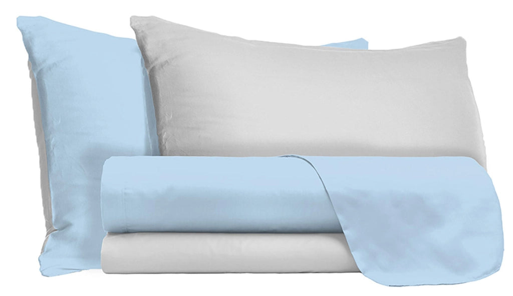Set Lenzuola Singolo Sopra Sotto e Federe Doubleface Azzurro/Grigio Chiaro