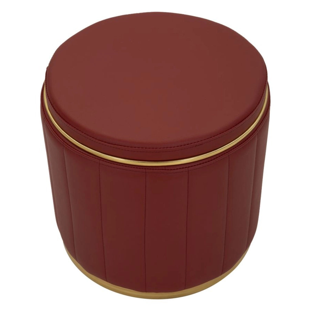Pouf London in ecopelle rossa con dettagli oro