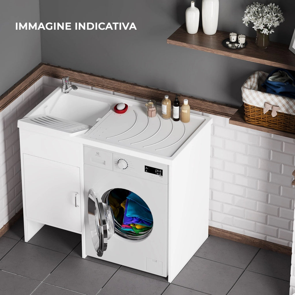 Lavatoio e Coprilavatrice in PVC 109x60x89 cm Forlani Tidy Bianco Lato Sinistro