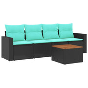 Set Divani da Giardino 5 pz | Set Salotto da Giardino con Cuscini Nero in Polyrattan