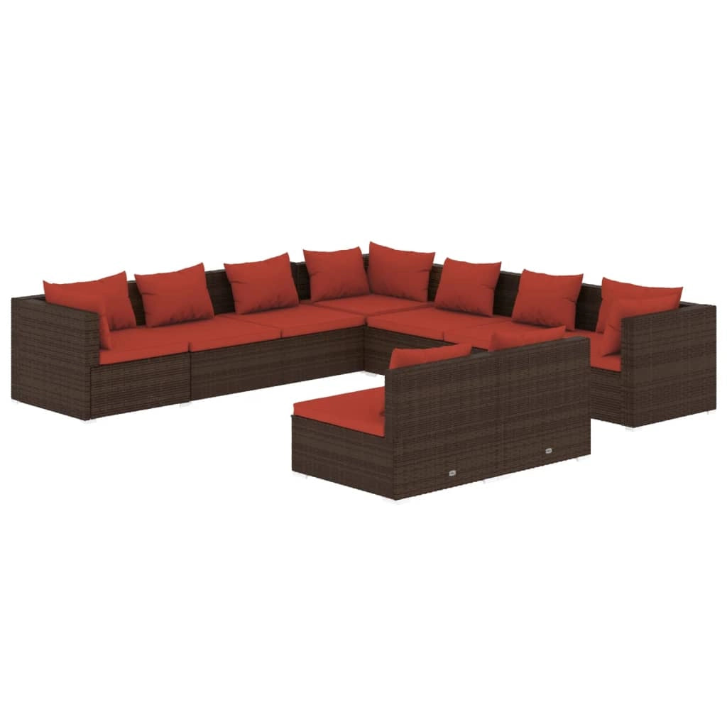 Set di mobili da giardino set arredamento da esterno 9 pezzi con cuscini marrone polyrattan 02_0018049