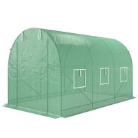 Serra per Orto a Tunnel 3.5x2x2m in PE e Metallo con 6 finestre e Porta Avvolgibile, Verde