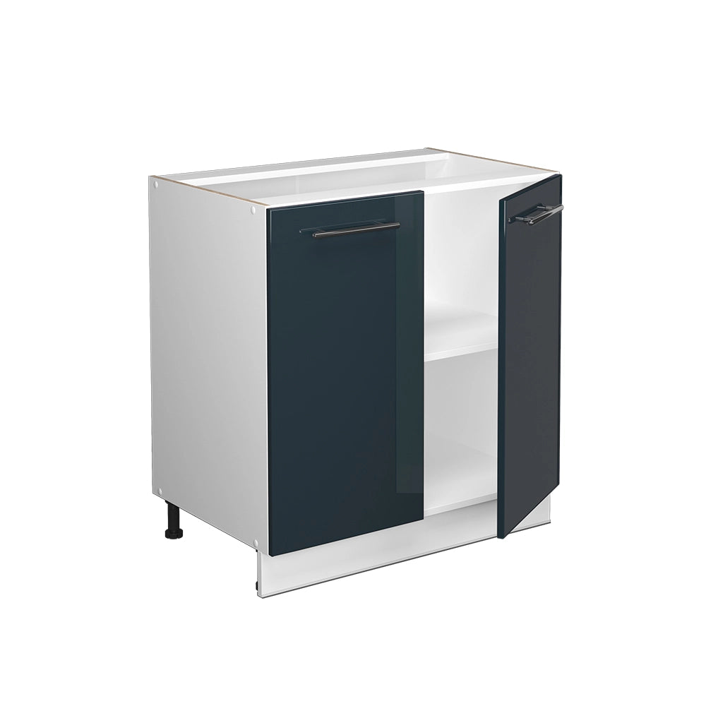 Mobile lavello cucina Fame-Line Blu scuro lucido/Bianco 80 cm con ripiano, PL Marmo Vicco