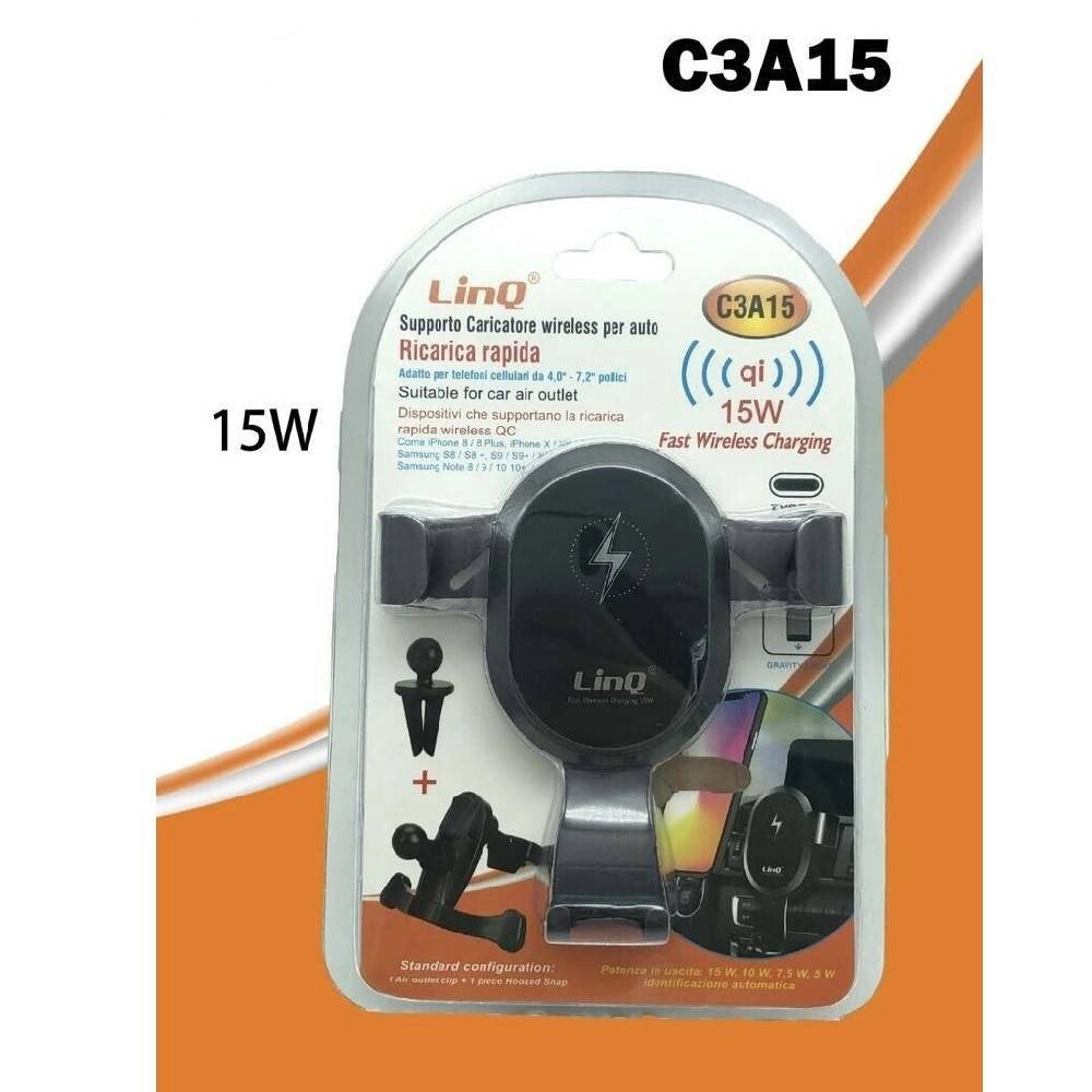 Trade Shop - Supporto Caricatore Auto Per Smartphone Con Ricarica Rapida Wireless Qi 15w C3a15 -