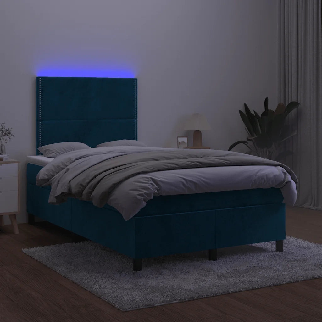 Letto a Molle con Materasso e LED Blu Scuro 120x200cm