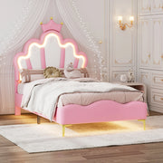 Letto a baldacchino per principessa - Xylo - 90x200 cm - Rosa - LED regolabile imbottito