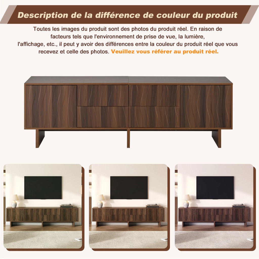 Mobile porta TV con 4 cassetti e 2 ante, design ondulato, per soggiorno, in truciolato, noce scuro, 180 × 40 × 56 cm