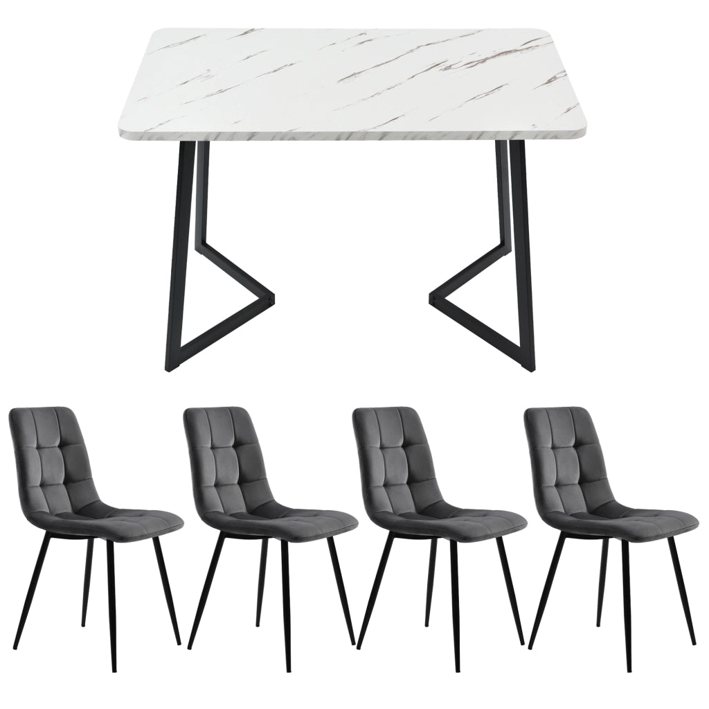 Tavolo da pranzo con 4 sedie 117x68 cm; moderno e compatto; MDF; grigio