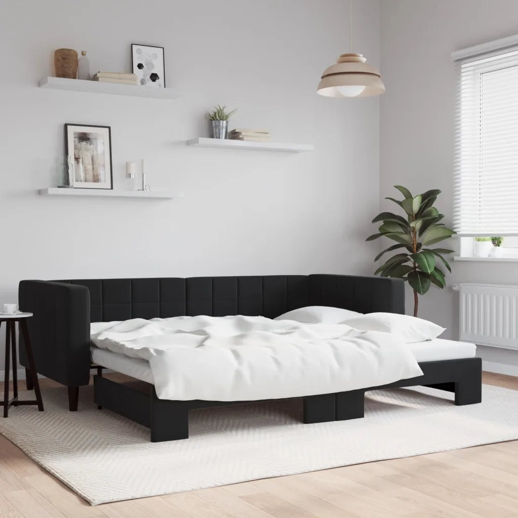 Divano Letto con Letto Estraibile-Sofa Letto-Daybed Nero 90x200 cm in Velluto 473115