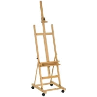 Cavalletto per Artisti su Ruote, Pieghevole, per Tele da Pittura fino a 118 cm, in Legno di Faggio, Legno Naturale