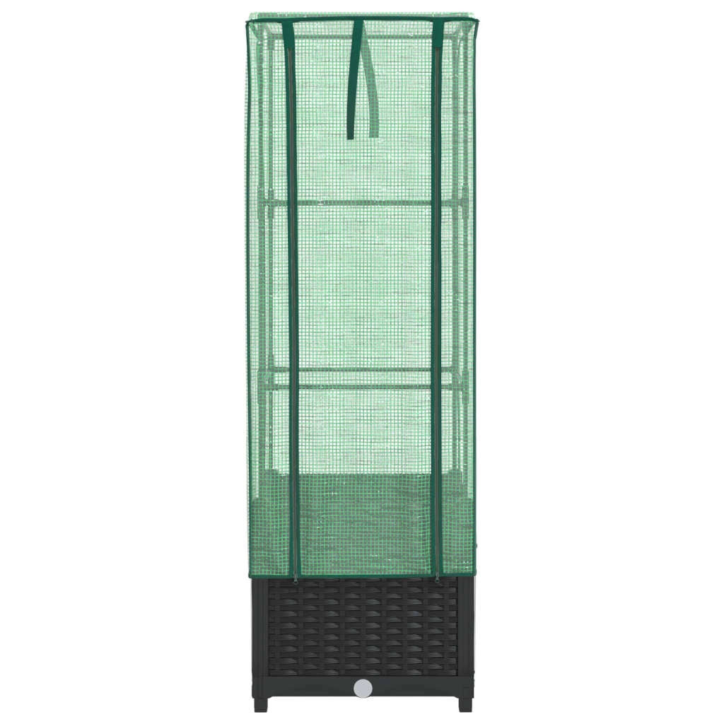 Aiuola rialzata/fioriera con copertura effetto rattan 40 x 40 x 139 cm nero 02_0038773