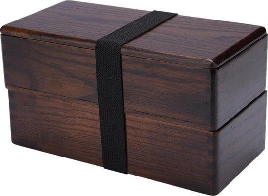 Bento Box in Legno - Stile Giapponese - Contenitore Cibario a Doppia Faccia Rettilineo - Scatola per Picnic Sushi - Regalo per Donna