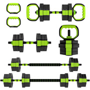 Set Pesi Palestra 6 in 1 Multifunzione da 20kg Totali 125x18x18 cm in Plastica e Sabbia Verde