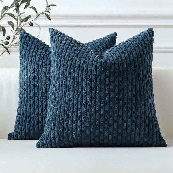 Set di 2 Copricuscini in Corduroy, Copricuscini Decorativi, Copricuscino morbido, Siercuscino, Cuscino per divano, Decorazione boho, Copricuscino per divano, Soggiorno, Camera da letto (Azzurro, 45 x 45 cm)
