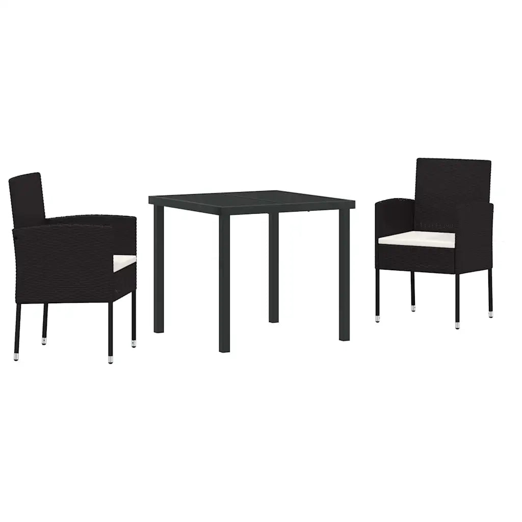 Set da Pranzo per Giardino con cuscino 3 pcs Nero polyrattan