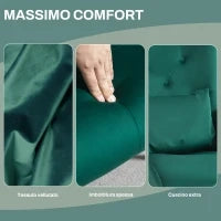 Poltrona a Dondolo in Velluto con Schienale Alto a Bottoni, Cuscino e Braccioli, Verde