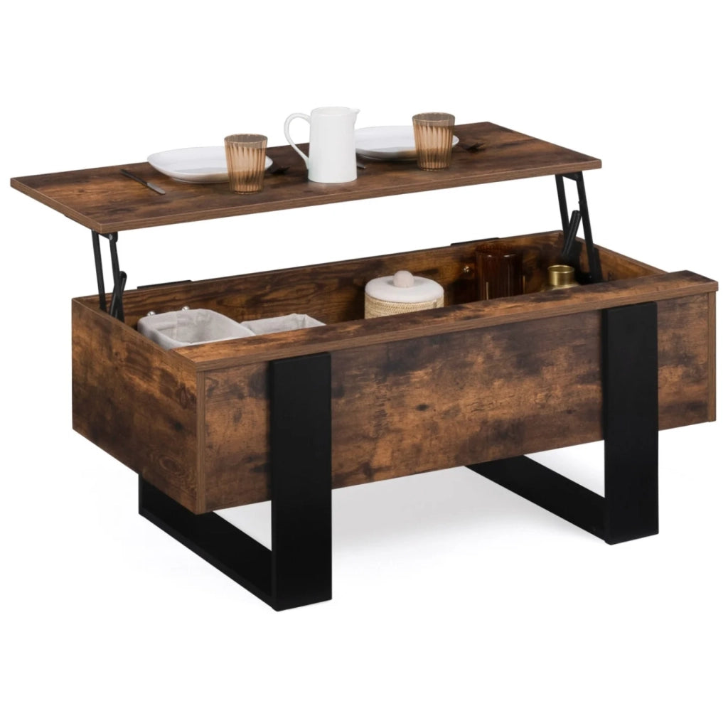 IDMarket - Tavolino con piano sollevabile in legno effetto invecchiato e nero PHOENIX