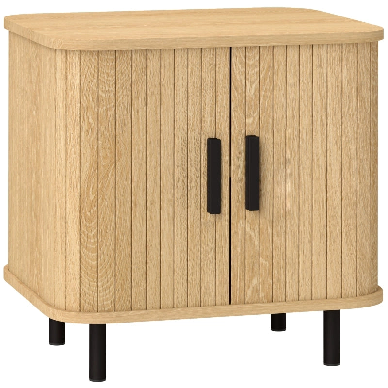 Comodino con ante scorrevoli, 2 vani e gambe in acciaio, stile nordico, per camera da letto, rovere 48 × 40 × 48 cm