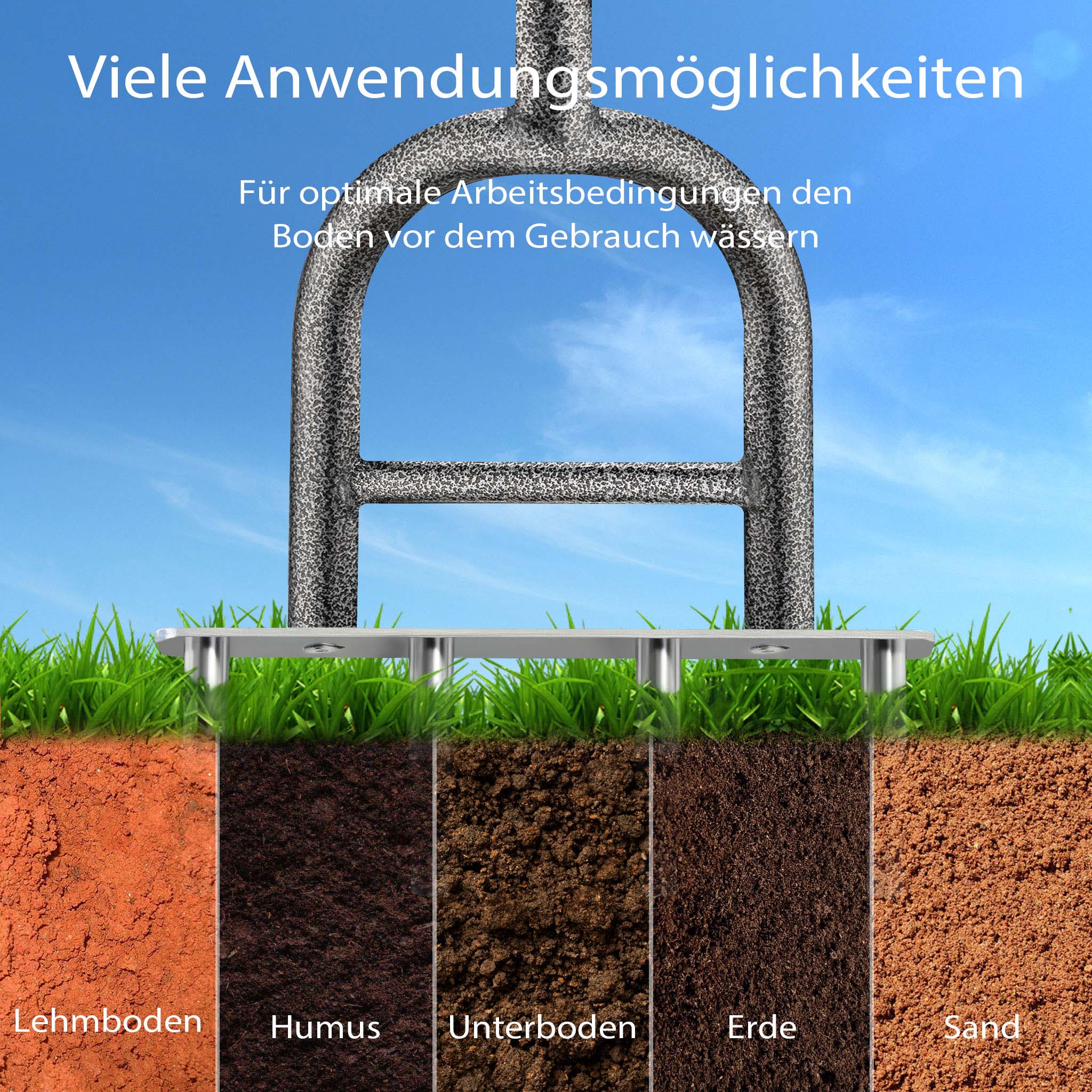 Carotatrice manuale per prato in acciaio, arieggiatore con impugnatura ergonomica a T e 4 fustelle, per carotare e chiodare il terreno, per giardino, prato