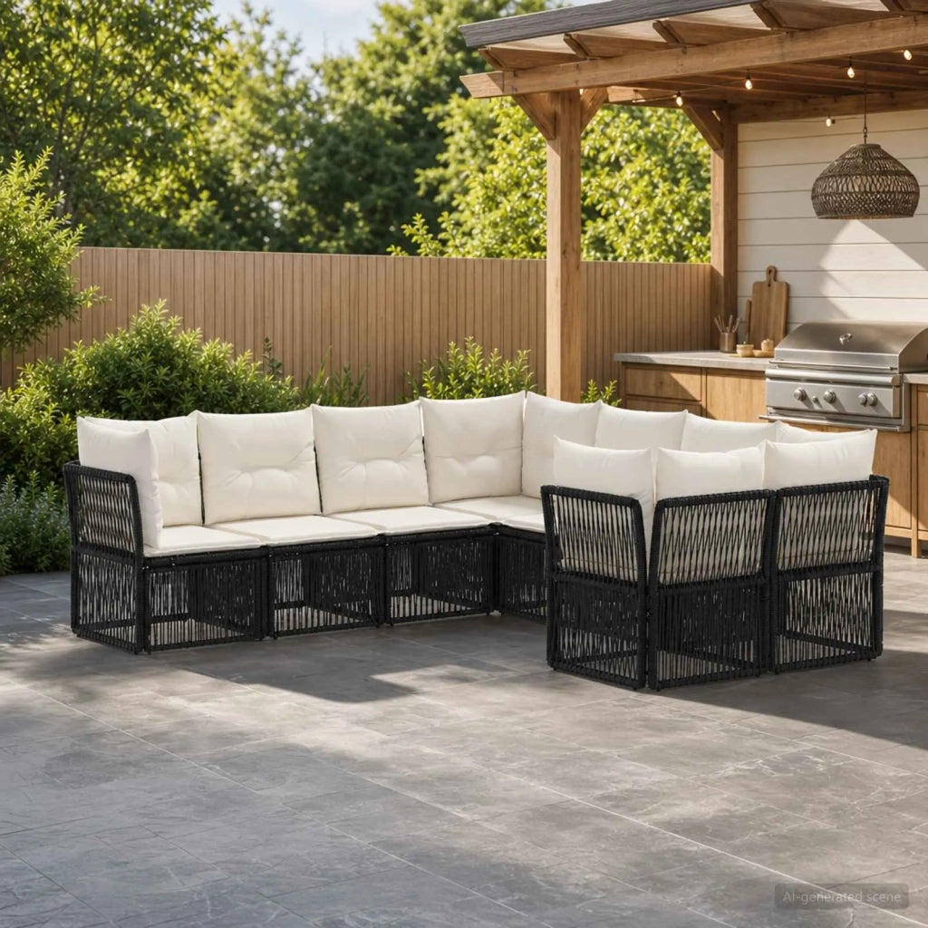 Set Divano da Giardino 8 pz 8-Numero di posti Nero polyrattan 3434446