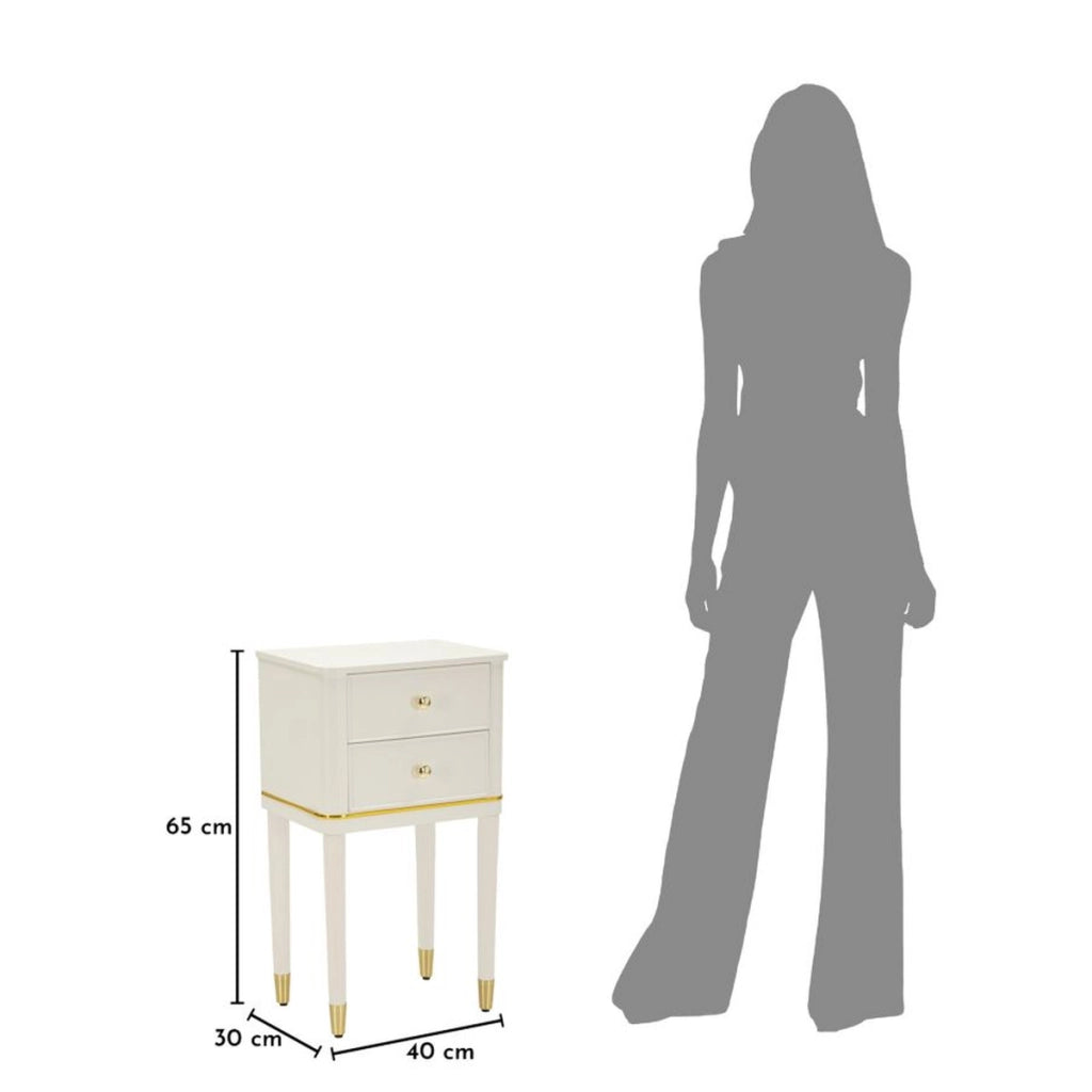 Comodino Camille in legno bianco con dettagli oro