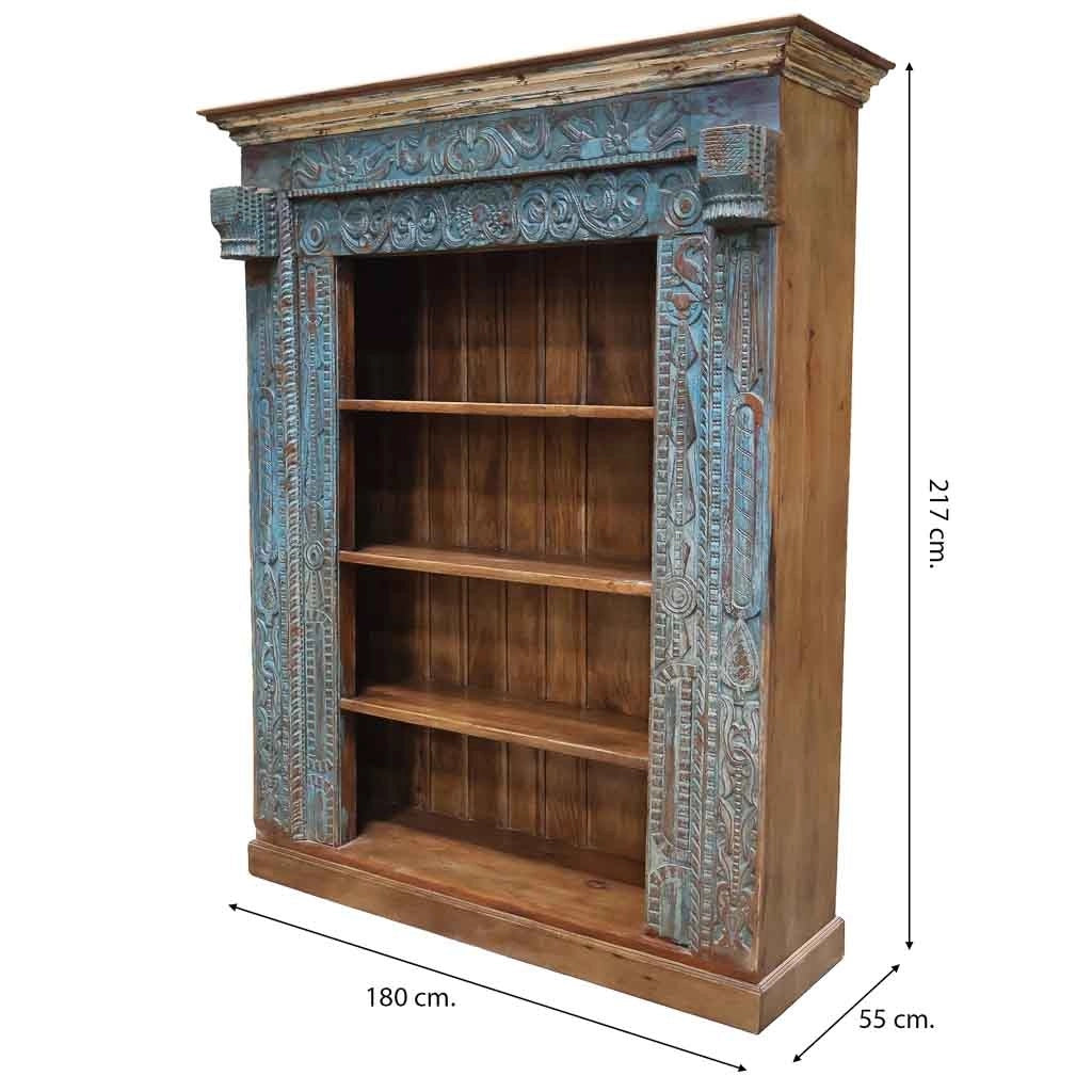 Libreria in legno blu fatto a mano 180x55x217h cm