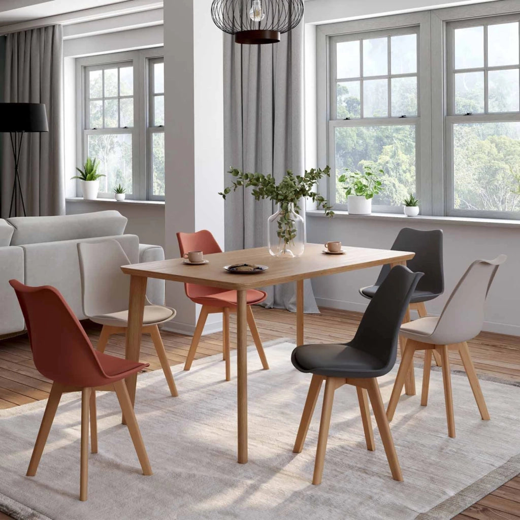 IDMarket - Set di 6 sedie scandinavo gris scuro x2, beige x2, terracotta x2 SARA
