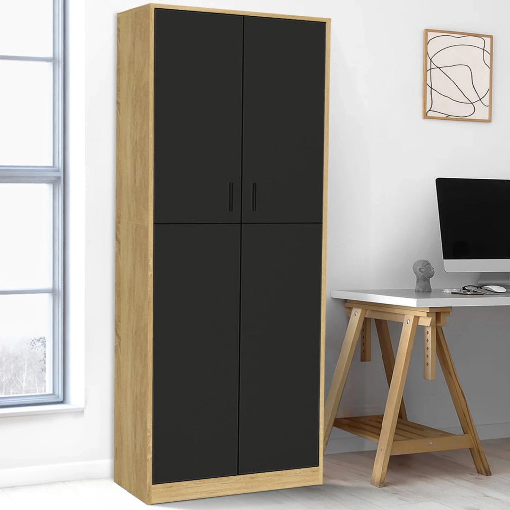 IDMarket - MARIA armadio multifunzionale da 190 cm in legno e nero per ufficio 2 ante 4 ripiani