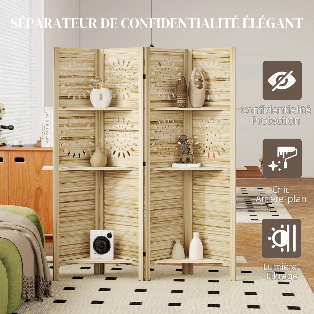Libreria divisorio 4 pannelli con 3 ripiani ¨C zephmum ¨C legno di paulownia 160x170 cm
