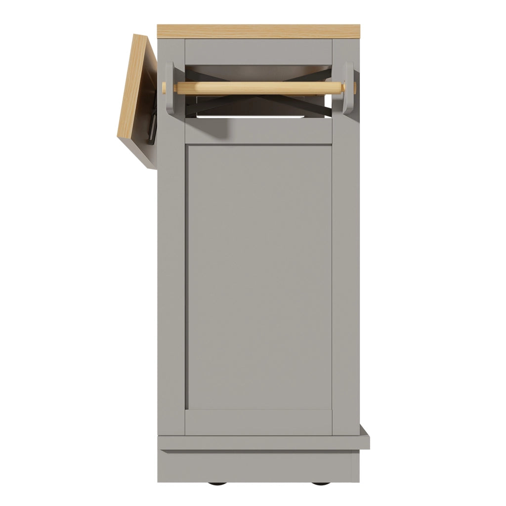Carrello da Cucina con 3 Cassetti; Piano Ribaltabile; Divisori Rimovibili; Portasciugamani e Ruote; in MDF e Metallo; Grigio; 118 x 43-80 x 98 cm