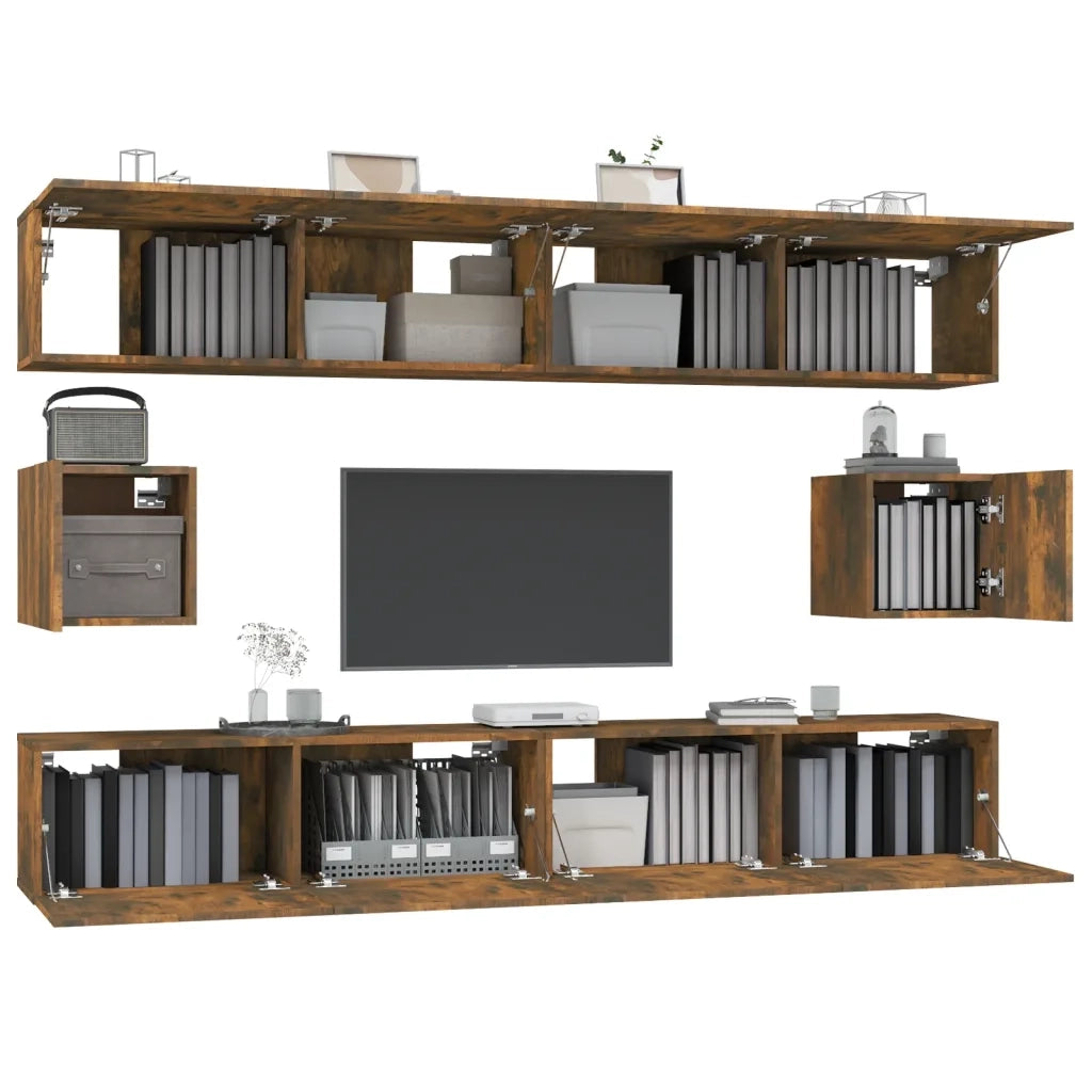 Set di Mobili Porta TV 6 pz Rovere Fumo in Legno Multistrato 3114371