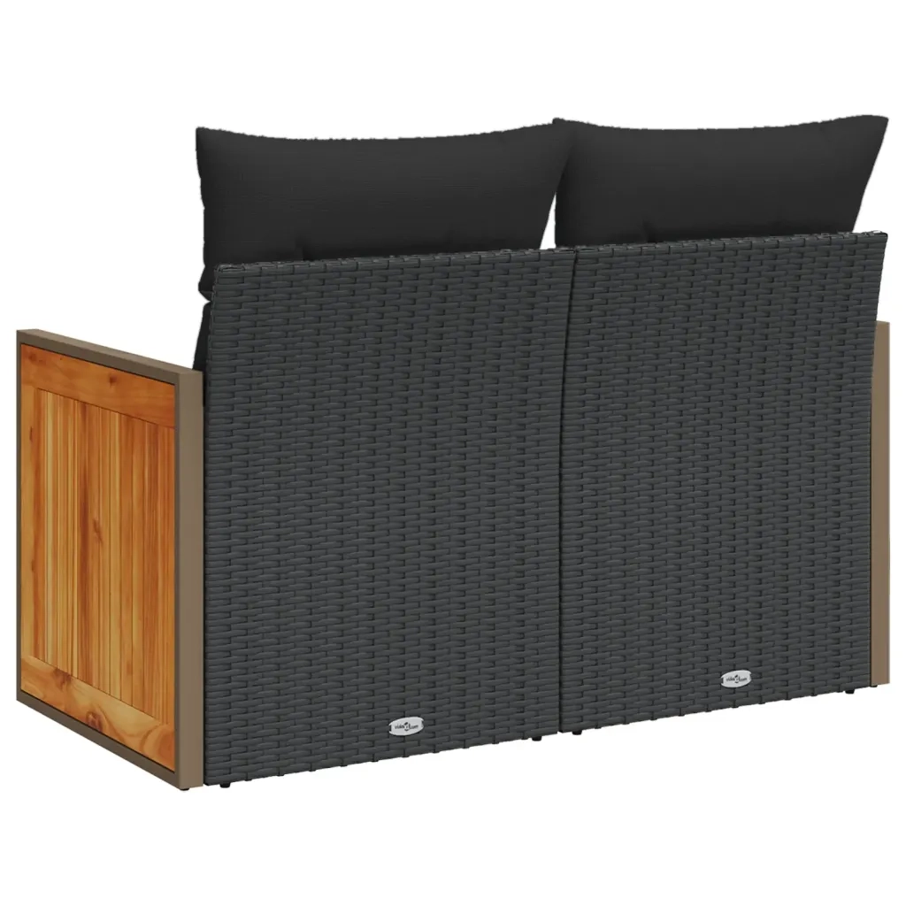 Divano da Giardino con Cuscini a 2 Posti-Sofa da Giardino-Divano da esterno Nero in Polyrattan 146836