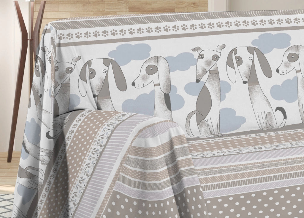 Telo Arredo Multiuso Linea Pensieri Delicati In Cotone Disegno Bau Bau - Matrimoniale - Grigio