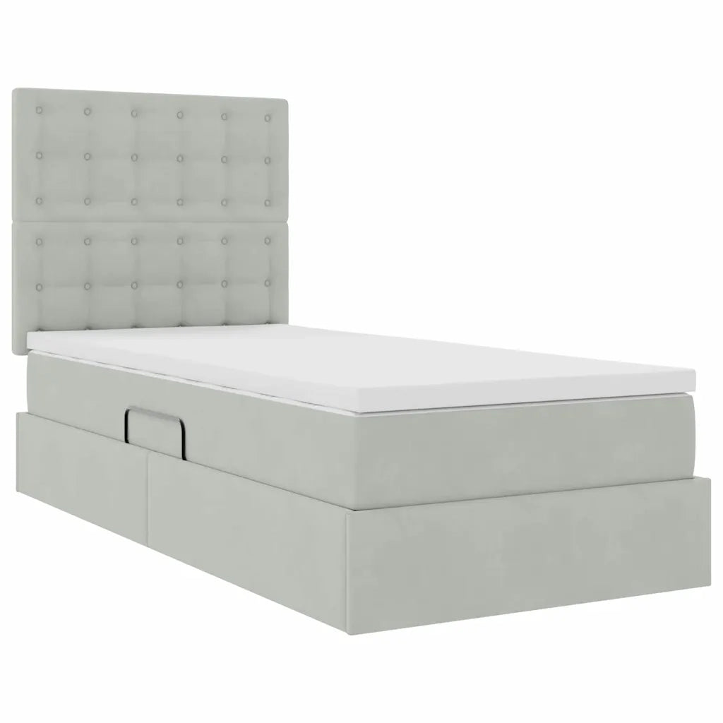 Letto con contenitore e materasso Grigio chiaro 90 x 200 cm