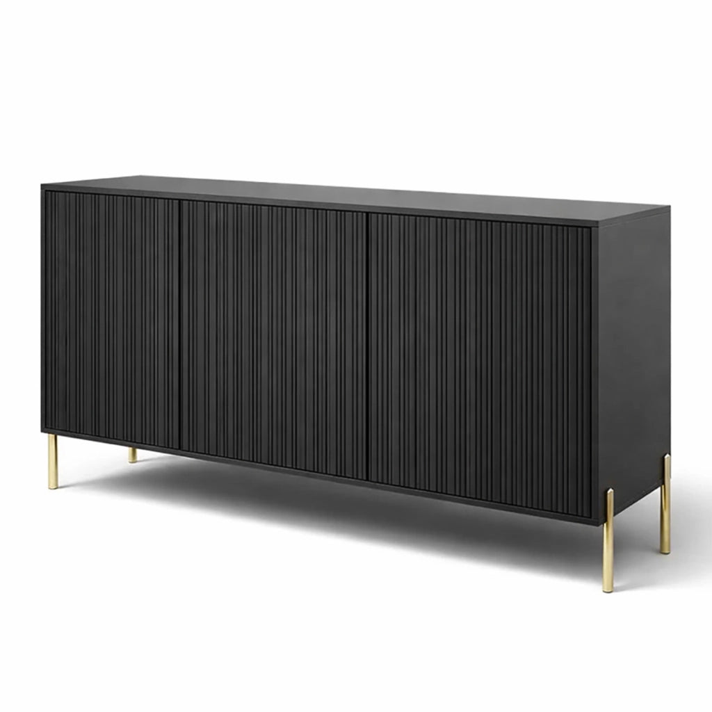 Credenza Moderna Madia Con 3 Ante Battenti Ripiani Interni Grande Spazio Contenitivo Struttura In Melaminico Per Soggiorno Sala Da Pranzo Corridoio Zona Living 154 X 38 X 80 Cm Nero