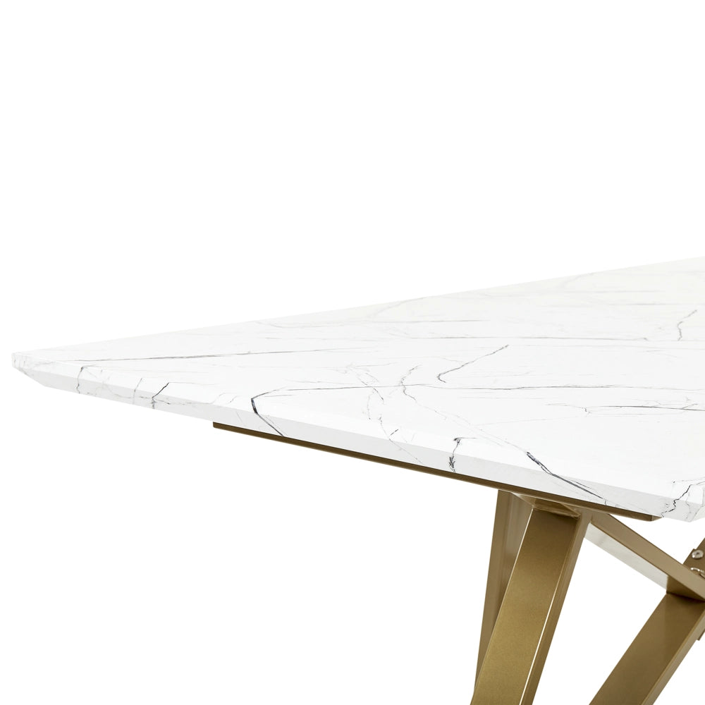 Tavolo da pranzo effetto marmo MDF gambe in metallo oro 160/200 x 90 cm piano allungabile rettangolare design moderno