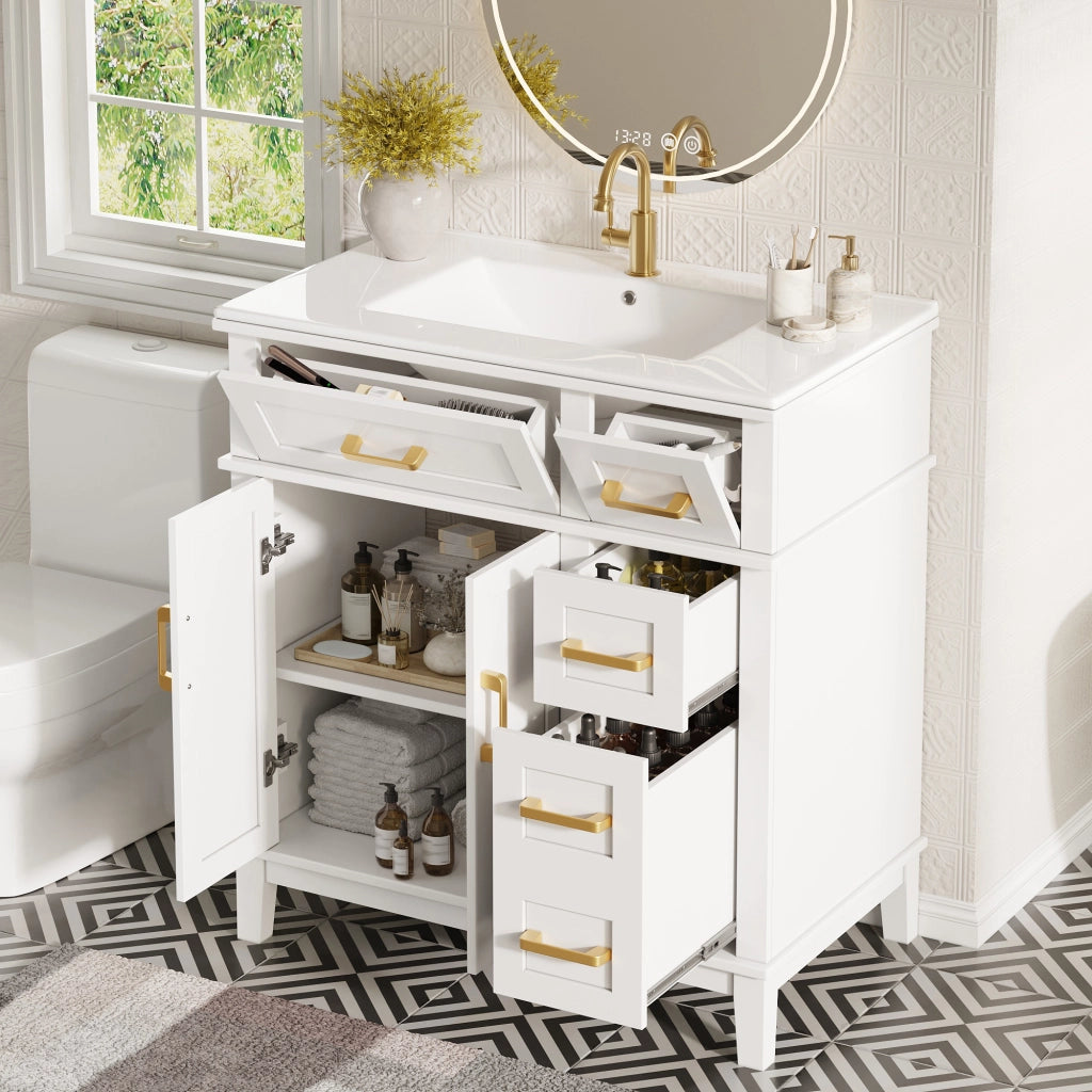 ARMADIO BAGNO con lavabo in ceramica 76x46,5x86 cm Bianco MDF e metallo