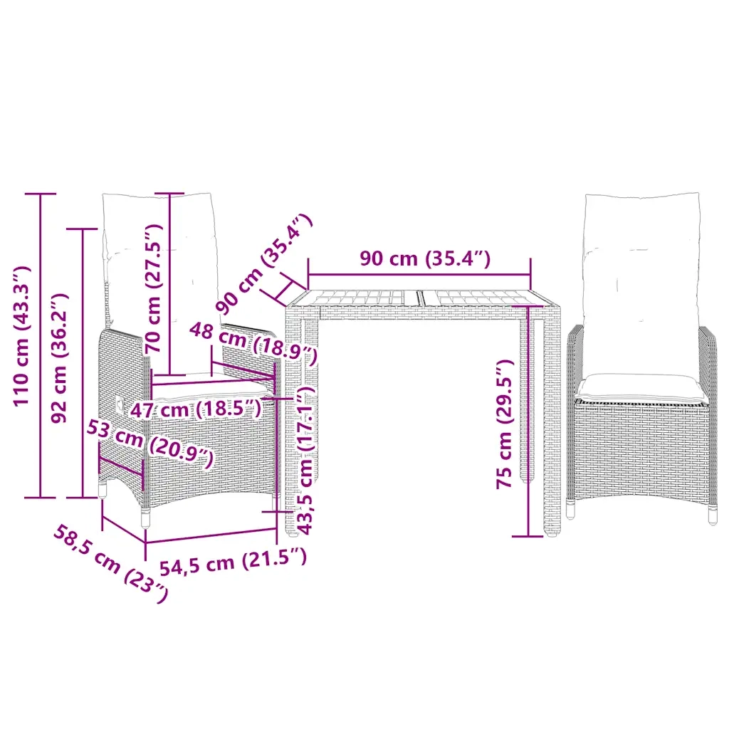 Set da Bistr¨° da Giardino 3 pz | Set Salotto da Giardino con Cuscini Beige in Polyrattan