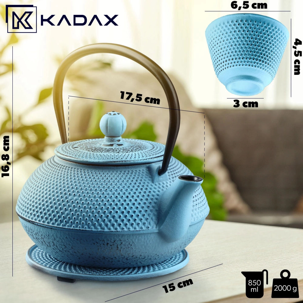 Teiera in ghisa KADAX con infusore per tisane, 850 ml, colore blu.