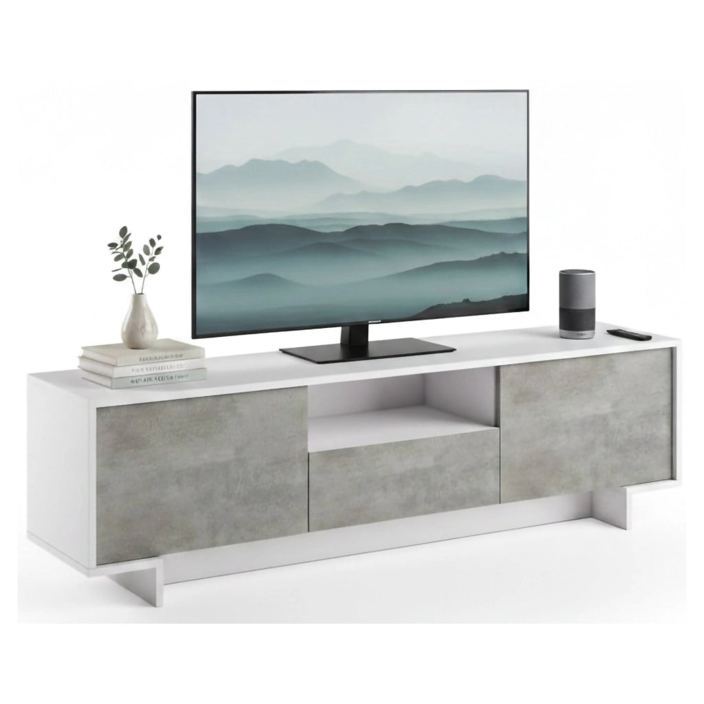 Atina, Mobile Porta tv un Cassetto Made in Italy, 170x42x48h cm Bianco