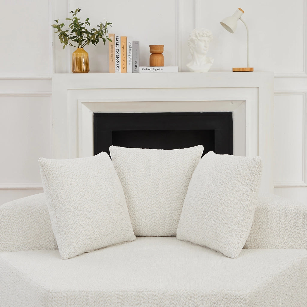 Poltrona da salotto modulare esagonale con tre cuscini e rivestimento in ciniglia beige con molle e schiuma