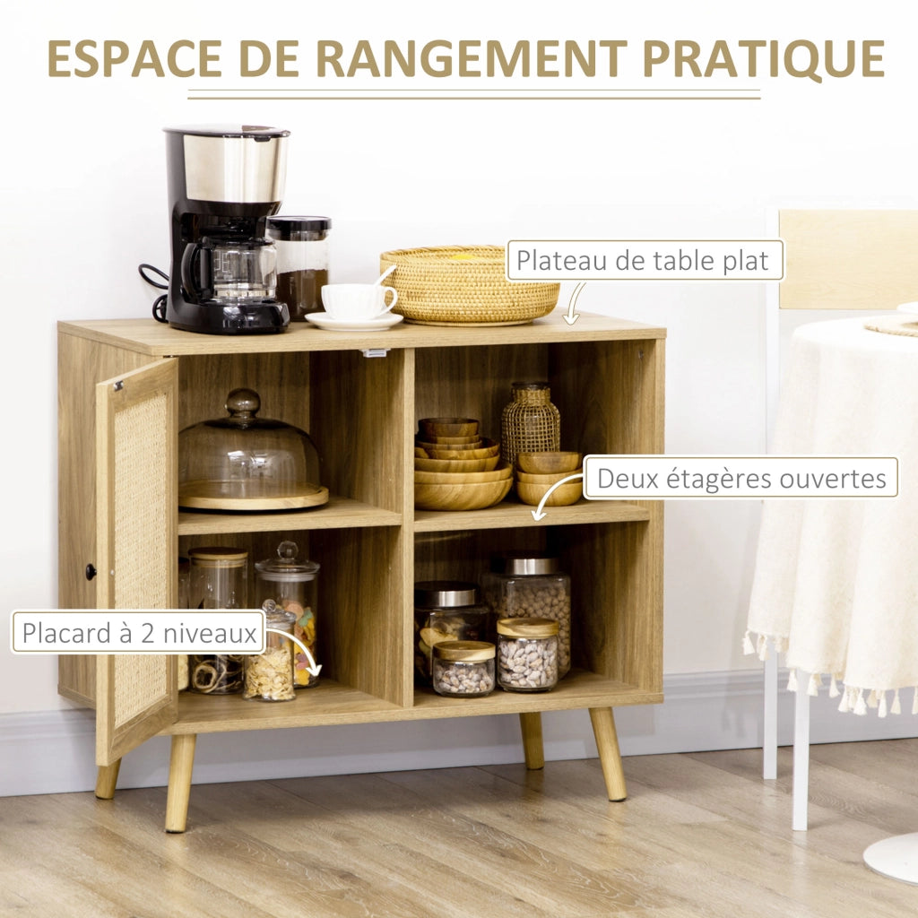 Credenza con cassetti e anta in rattan effetto legno ¨C zephmum ¨C 80x39x70 cm