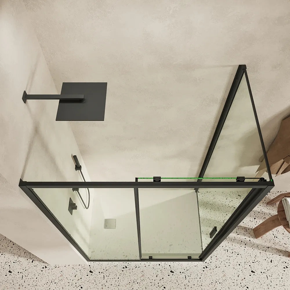 Box doccia slim 70x140cm con porta scorrevole e parete fissa profili nero opaco e vetro 6mm trasparente h190| Portofino