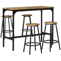 Set da Bar 5 pezzi con Tavolo alto e 4 Sgabelli Stile Industriale, Marrone e Nero