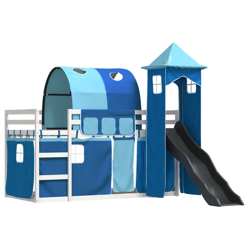 vidaXL Letto a Castello con Scivolo e Tende Blu 90x200 cm