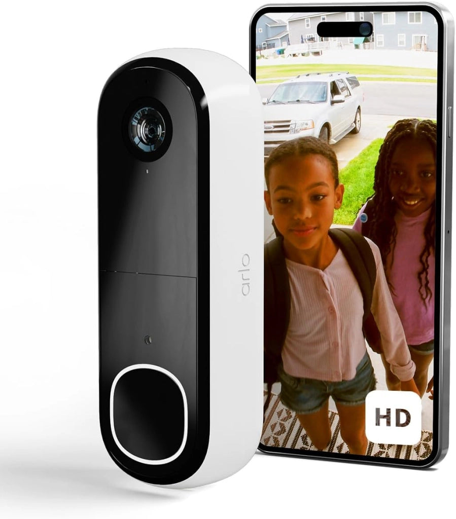 Arlo Essential FHD Videocitofono, Telecamera WiFi Esterno Senza Fili, Campanello Senza Fili da Esterno, Citofono Smart, Sensore Movimento, Visione Notturna, Sirena, Prova Inclusa Secure App, Bianco