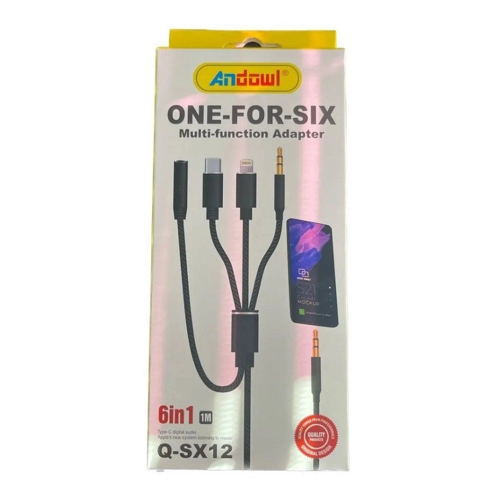 Trade Shop - Adattatore 6in1 Da Cavo Jack 3,5mm A Lightning Type-c Jack 3,5mm M F 1mt Q-sx12 -