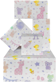 Papier di confezione per bambini - Carta da imballaggio con animali cartoon - 4 fogli - 50 x 70 cm - Ideale per festa di compleanno del bambino