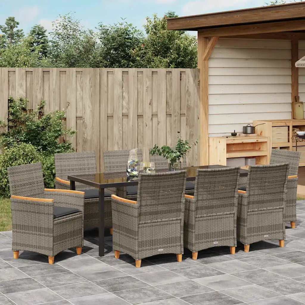 Set da Pranzo per Giardino 9 pcs Grigio polyrattan 3381099