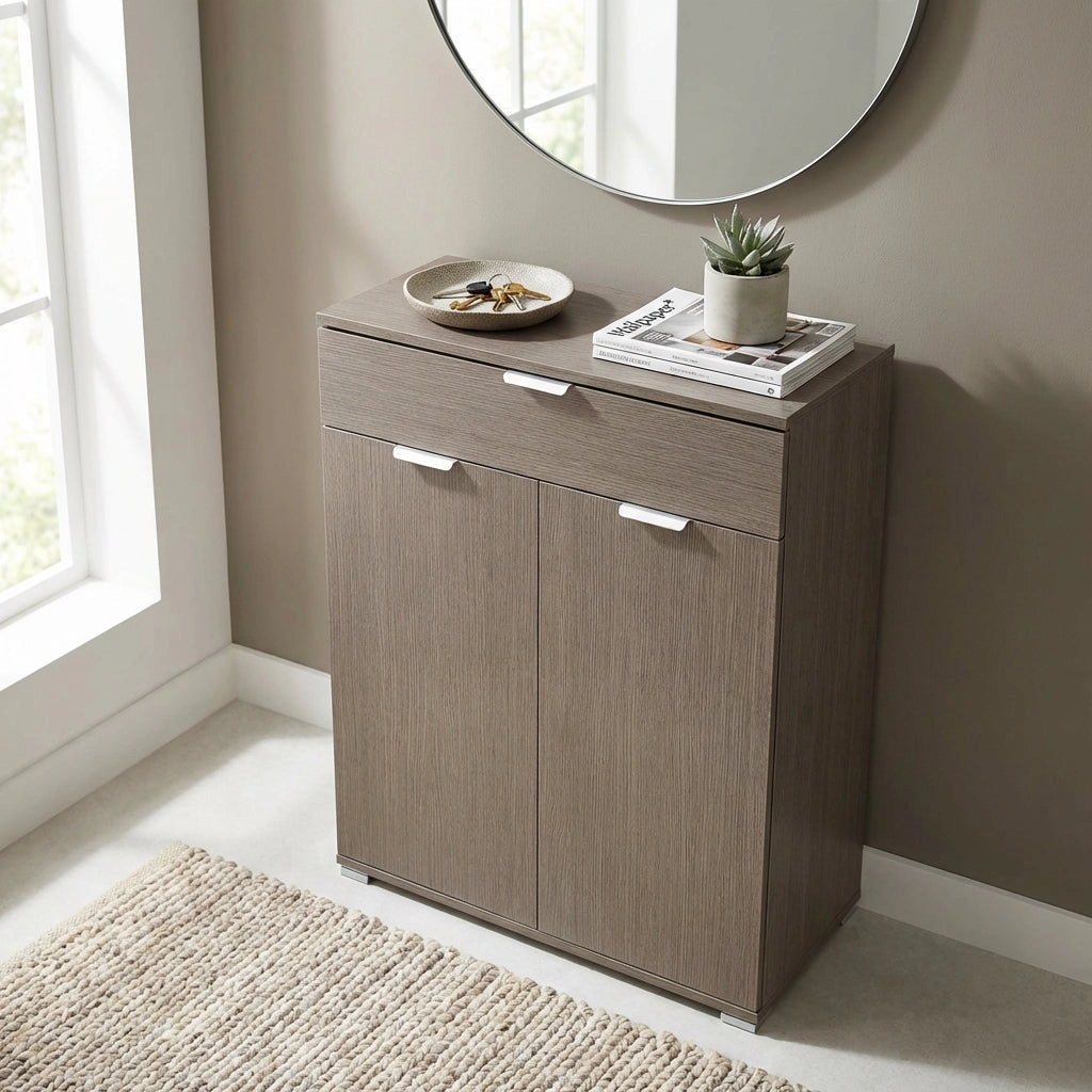 Armadietto da Bagno con 2 ante e un cassetto in Legno Composito cm 75x38x112 - HUGO